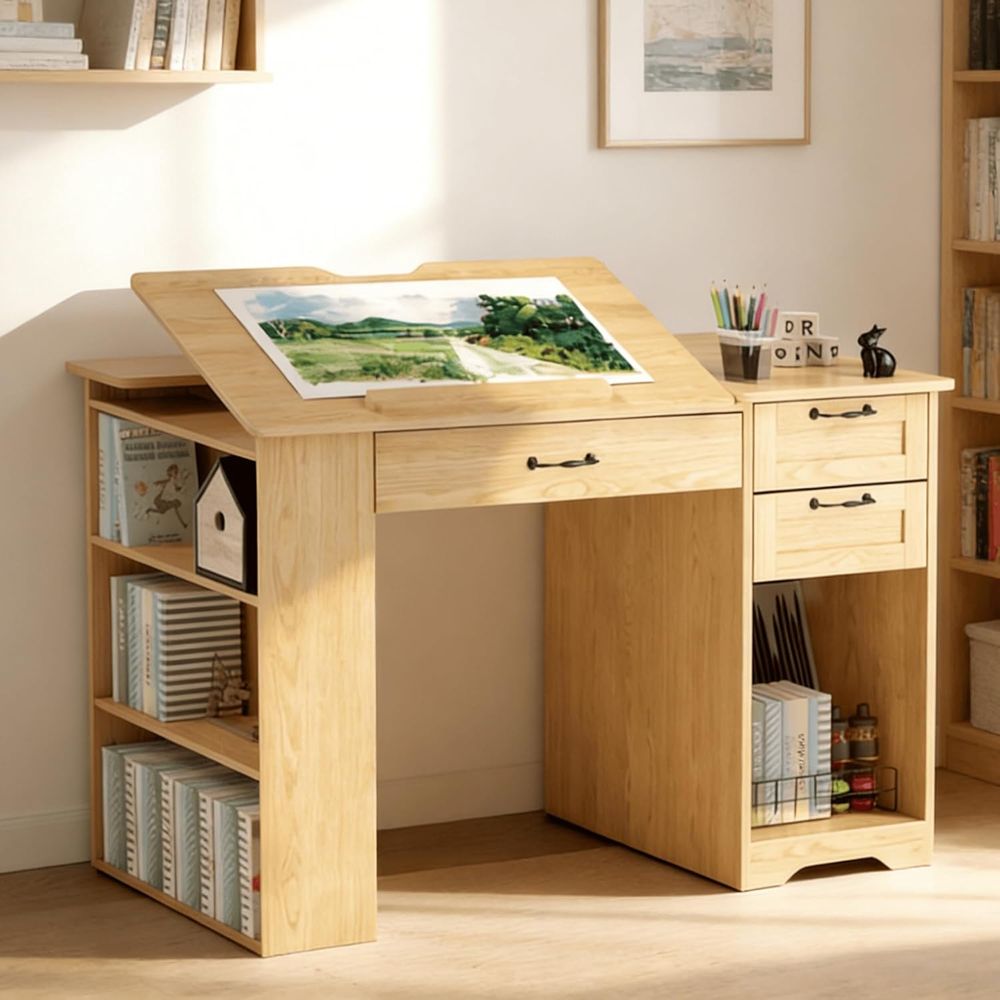 Art & Craft Paper Origami - Adjustable Desk with Storage, Open Shelves,