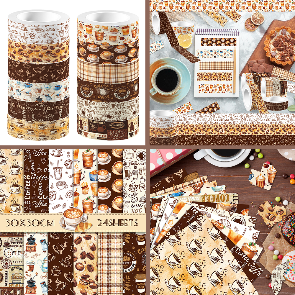 Art And Craft Photos - Vintage Coffee Pattern Washi Tape and