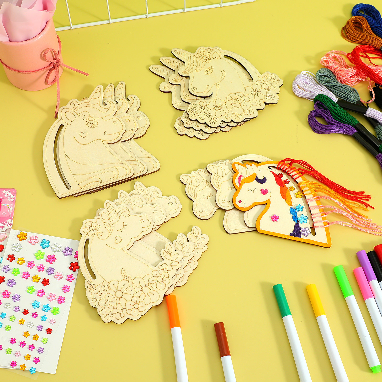 Art Craft Room - 1Set Unicorn Coloring Kit Unpainted Wooden