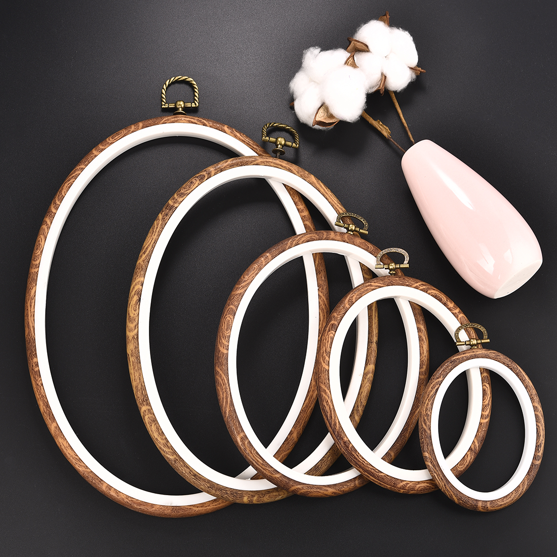 Embroidery Hoop Kit - Imitated Wood Round,Oval Different Size Decorative