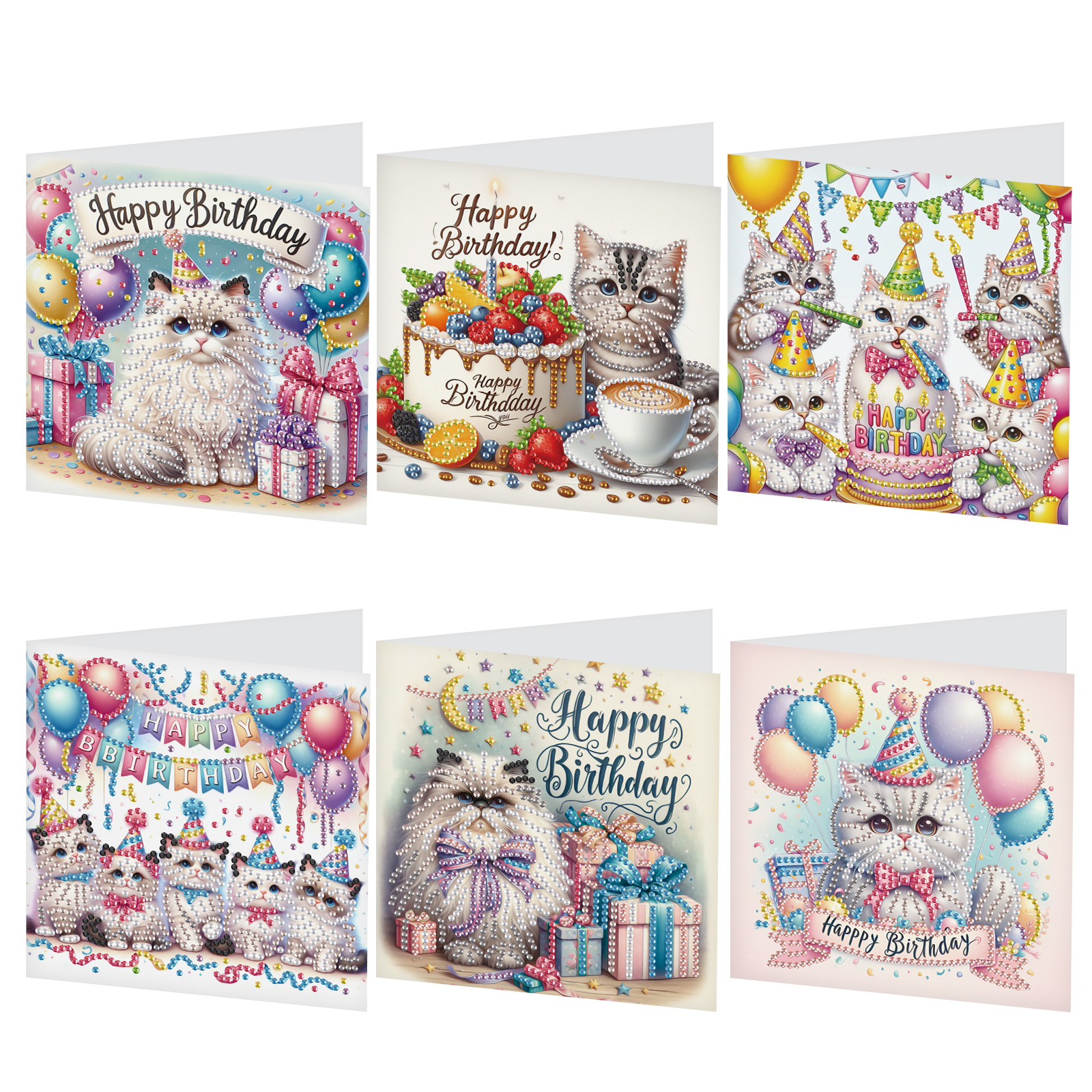 Art Craft Cat - 6 Pcs Diamond Art Painting Greeting