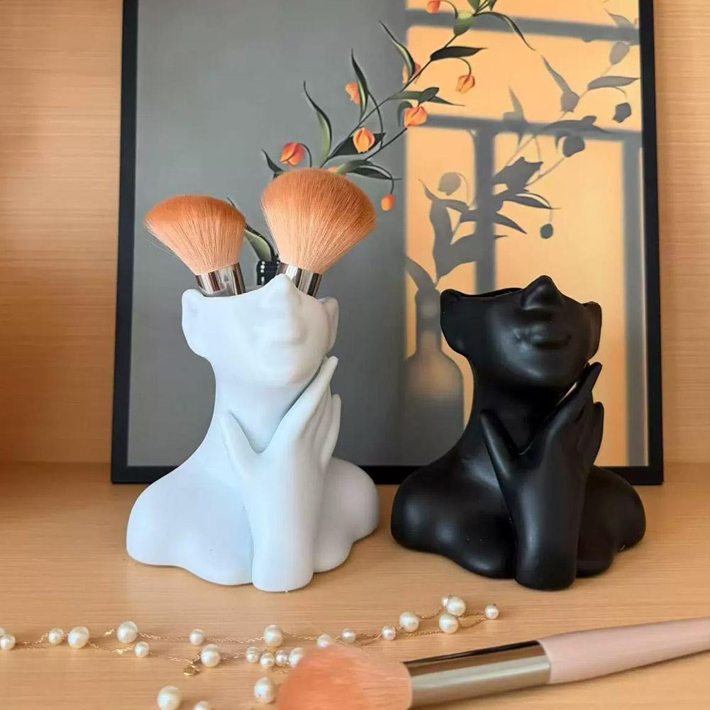 Art Craft Vase - Female Bust Figurine Vase Makeup Brush