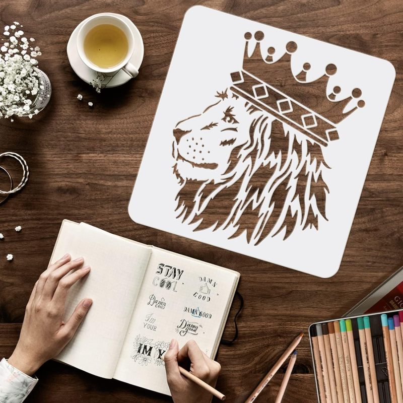 2 Pcs Lion Stencils 11.8x11.8i - Queen Art Craft recension och pris