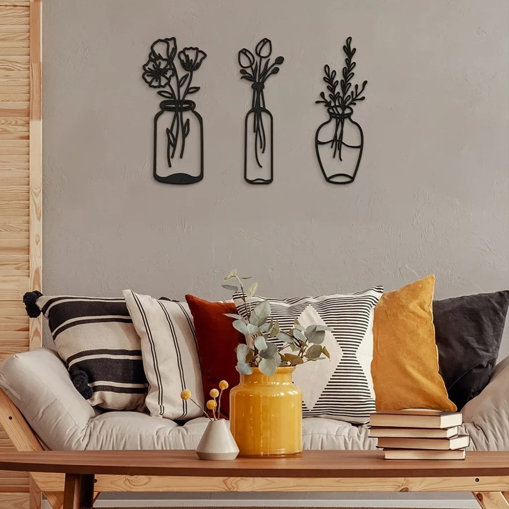 Metal Wall Art 3pcs Black Tuli - Art Craft Vase recension och pris