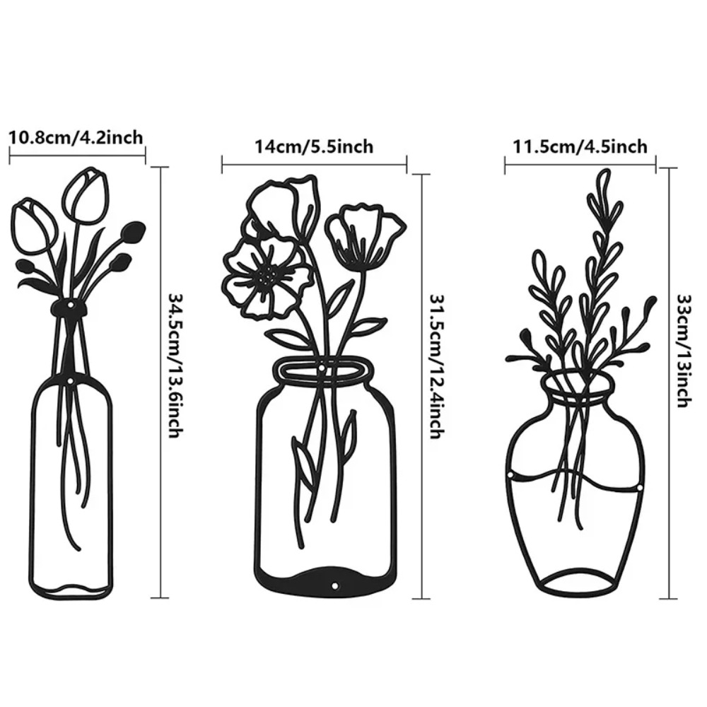 Metal Wall Art 3pcs Black Tuli - Art Craft Vase recension och pris