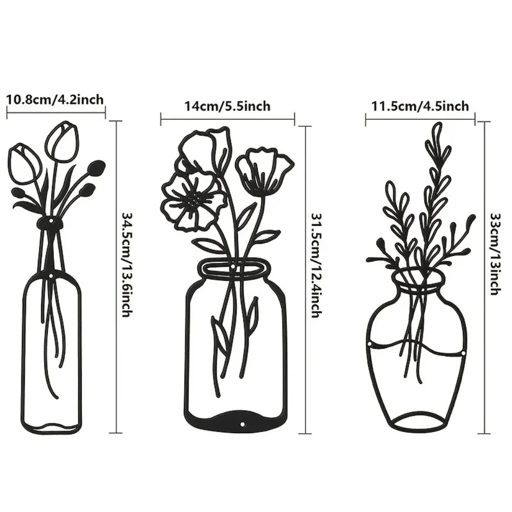 Metal Wall Art 3pcs Black Tuli - Art Craft Vase recension och pris