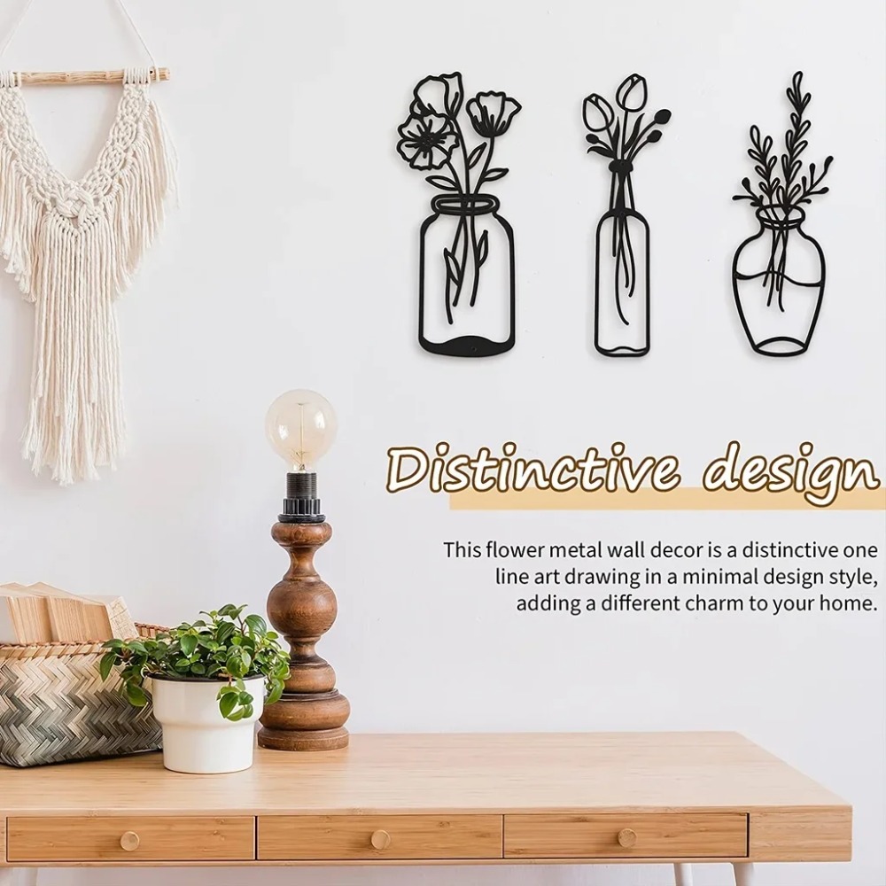 Metal Wall Art 3pcs Black Tuli - Art Craft Vase recension och pris