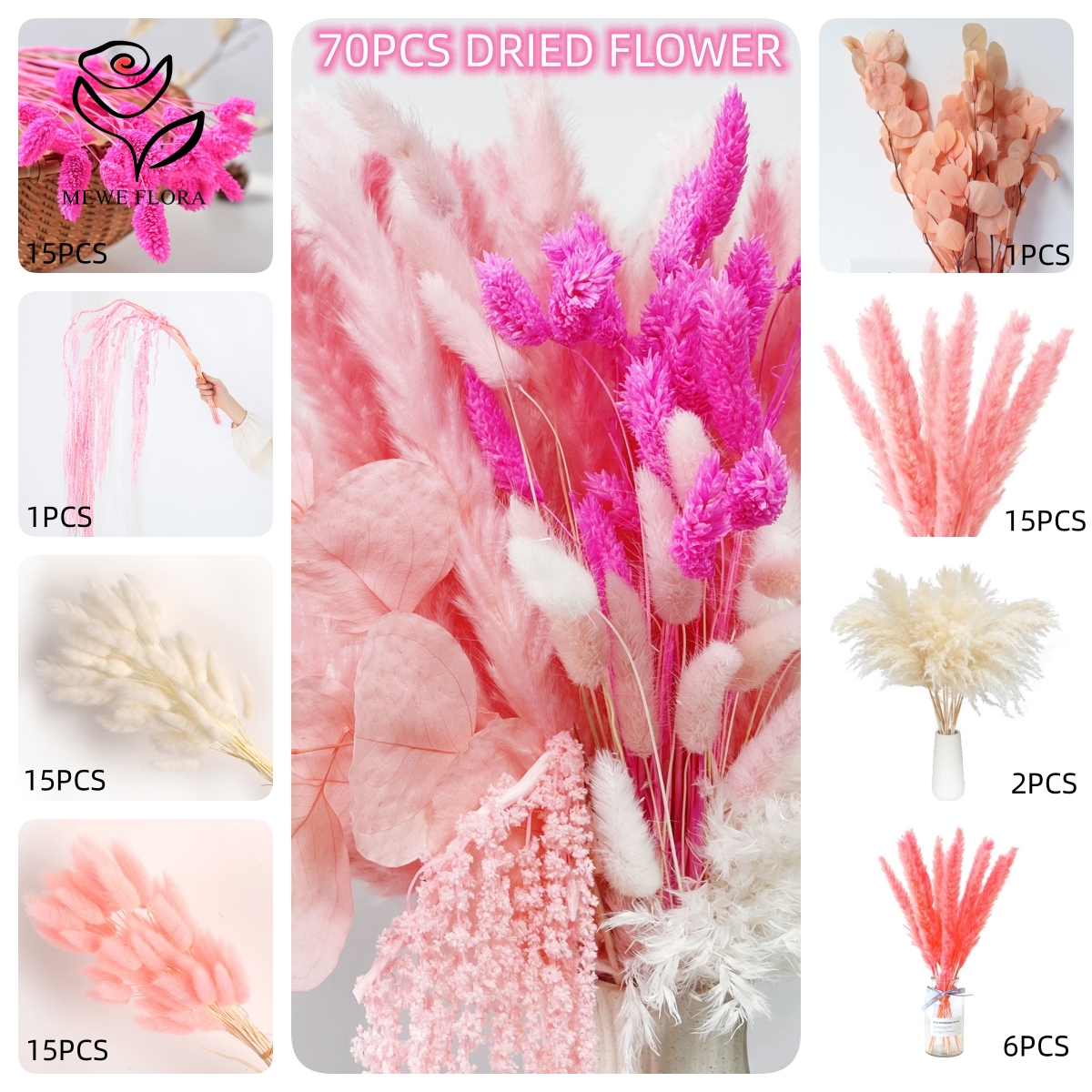 Natural Pampas Pink Dried Flow - Art Craft Vase recension och pris