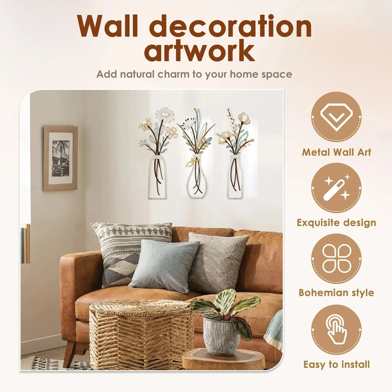 3pcs Metal Flowers Wall Decora - Art Craft Room recension och pris